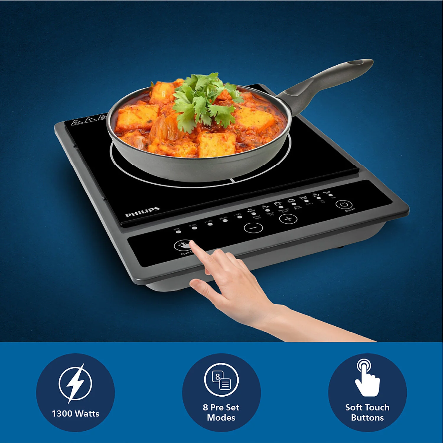 Philips 1300W Induction Cooktop with Triple MOV for 4kW surge protection and soft touch control - HD4934/00 - Image 6